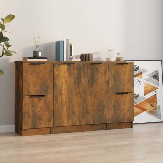 Krefeld Wooden Sideboard With 6 Doors In Smoked Oak