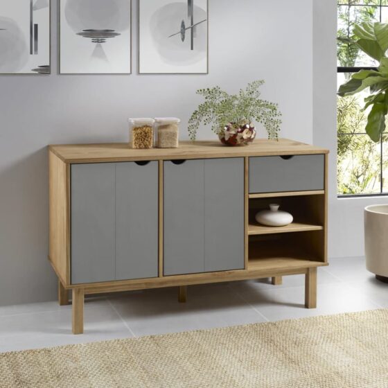 Harrow Wooden Sideboard With 2 Doors 1 Drawer In Grey Brown