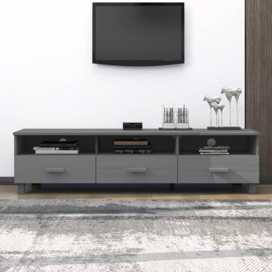 Hull Wooden TV Stand With 3 Drawers In Dark Grey