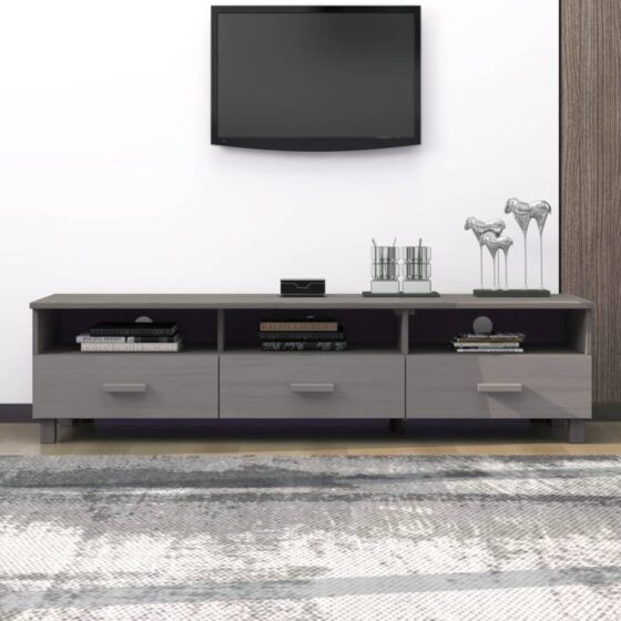 Hull Wooden TV Stand With 3 Drawers In Light Grey