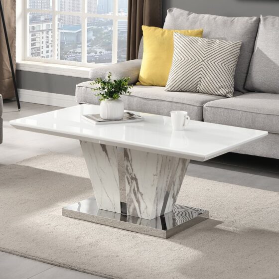 Memphis High Gloss Coffee Table In Filo Marble Effect Glass Top