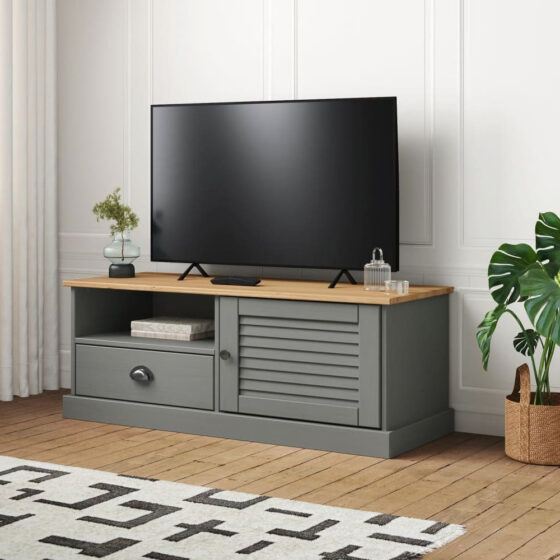 Vidor Wooden TV Stand With 1 Door 1 Drawer In Grey Brown