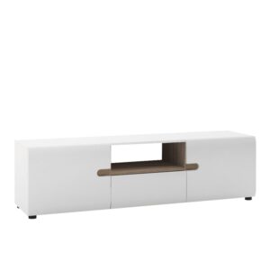 Cheya High Gloss TV Stand With 2 Doors In White And Oak