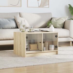 Avila Wooden Coffee Table With 2 Glass Doors In Sonoma Oak