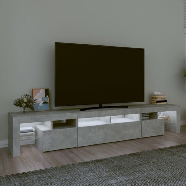 Biloxi Wooden TV Stand In Concrete Grey With LED Lights