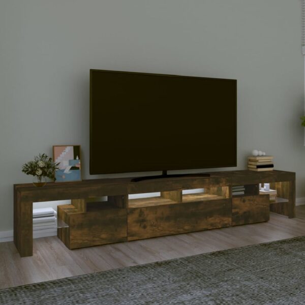 Biloxi Wooden TV Stand In Smoked Oak With LED Lights