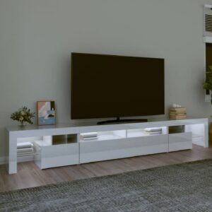 Boise High Gloss TV Stand In White With LED Lights