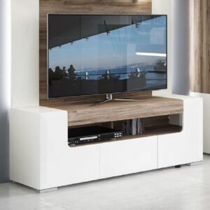 Tortola High Gloss TV Stand With 2 Doors In White And Oak