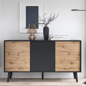 Waco Wooden Large Sideboard 3 Doors In Artisan Oak And Black