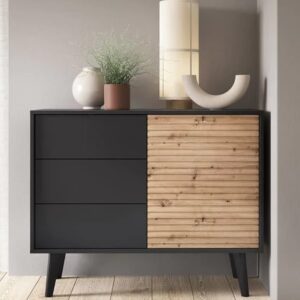 Waco Wooden Sideboard 1 Door 3 Drawers In Artisan Oak And Black