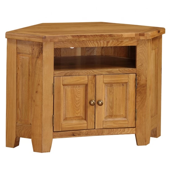 Adriel Corner Wooden TV Stand In Light Oak