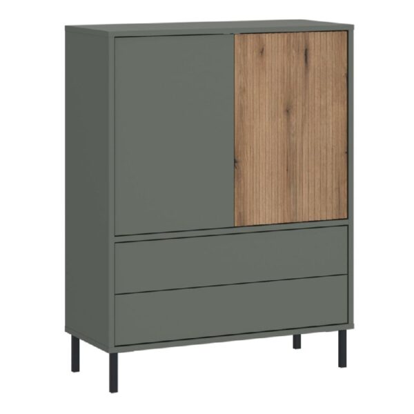 Danville Wooden Sideboard With 2 Doors 2 Drawers in Green And Oak