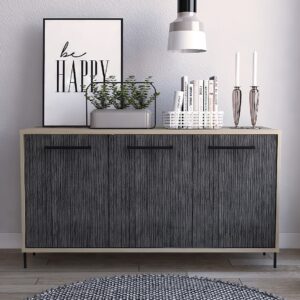 Heswall Wooden Sideboard With 3 Doors In Oak And Grey