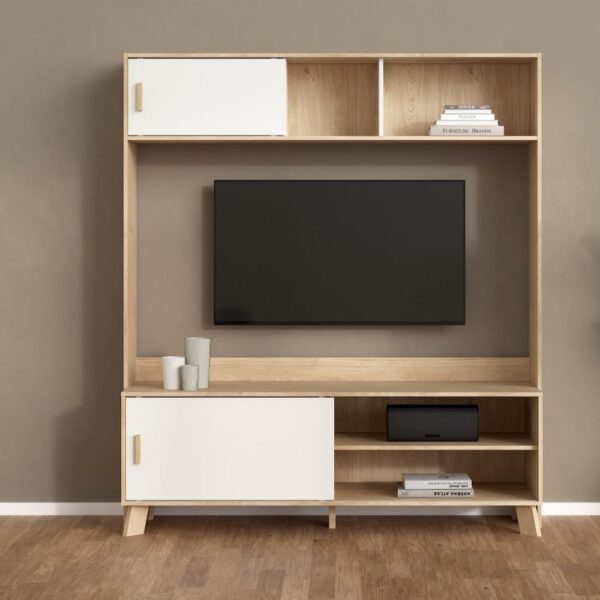 Irvine Wooden TV Stand With 2 Sliding Doors In Oak And White