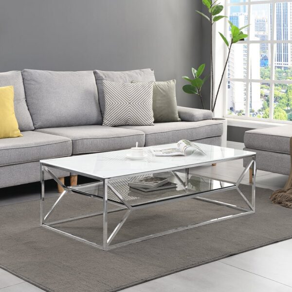 Pocatello White Marble Effect Glass Coffee Table With Chrome Frame