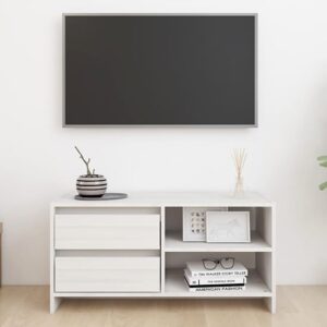 Quana Pinewood TV Stand With 2 Doors 1 Shelf In White