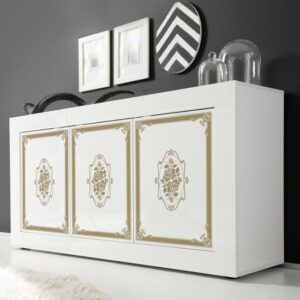 Sisseton High Gloss 3 Doors Sideboard In White