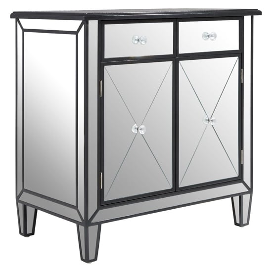 Tiffani Mirrored Glass Sideboard In Silver And Black