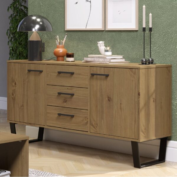 Tilston Wooden Sideboard With 2 Doors 3 Drawers In Oak And Black