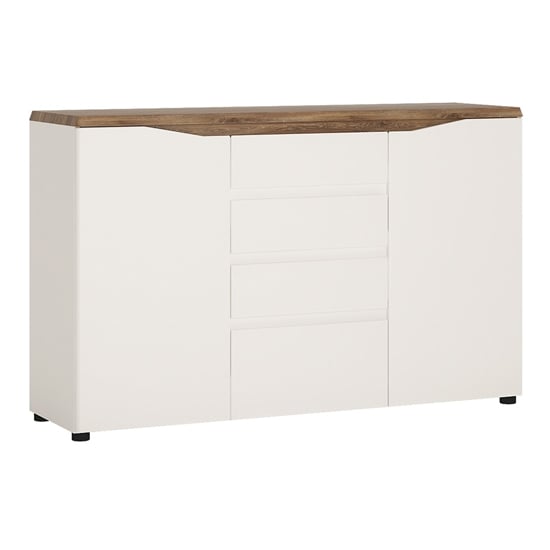 Toltec Wooden Sideboard In Oak And White High Gloss 4 Drawers