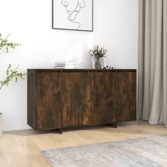 Atoka Wooden Sideboard With 4 Doors In Smoked Oak