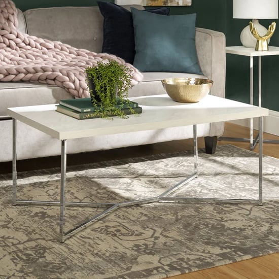 Estero White Marble Effect Coffee Table With Chrome Metal Frame