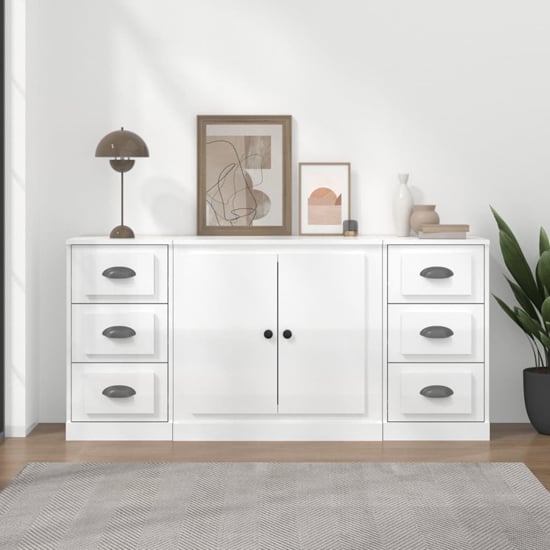 Vance High Gloss Sideboard 2 Doors 6 Drawers In White