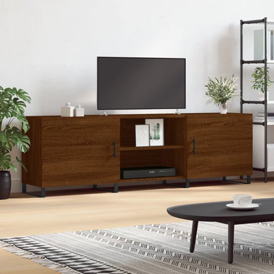 Alivia Wooden TV Stand With 2 Doors In Brown Oak