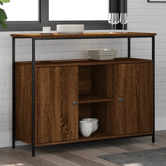 Ambon Wooden Sideboard With 2 Doors In Brown Oak