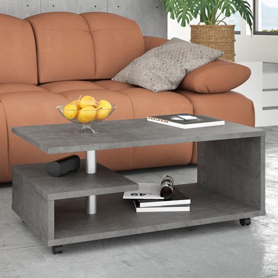 Barletta Wooden G-Shape Coffee Table In Concrete Dark Grey