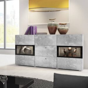 Beatrice Wooden Sideboard With 2 Doors 3 Drawers In Concrete Grey