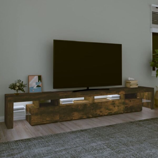 Boise Wooden TV Stand In Smoked Oak With LED Lights