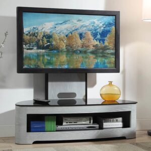 Cohen Curved Cantilever TV Stand In Grey Ash And Black Glass