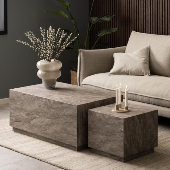 Dania Wooden Set Of 2 Coffee Table In Grey Marble Effect