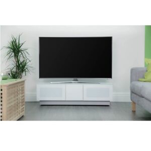 Elements Small Wooden TV Stand With 2 Glass Doors In White