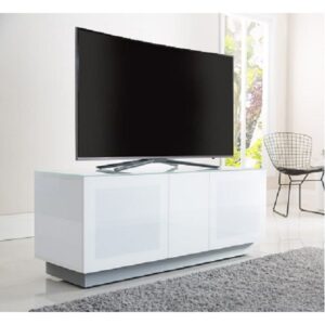 Elements XL Wooden TV Stand With 2 Glass Doors In White