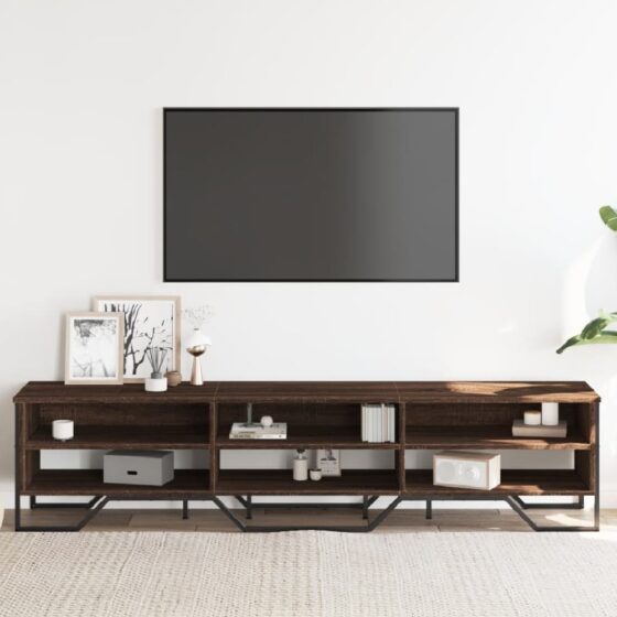 Fargo Wooden TV Stand With 6 Shelves In Brown Oak