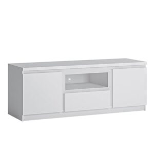 Felton Wooden Small TV Stand With 2 Doors 1 Drawer In White