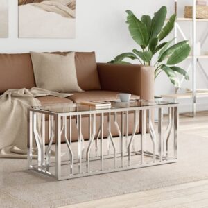 Kacy Clear Glass Coffee Table Rectangular With Silver Frame