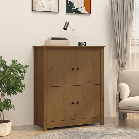 Laval Solid Pine Wood Sideboard With 4 Doors In Honey Brown