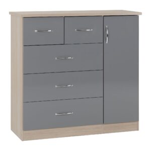 Mack Wooden Sideboard With 1 Door And Grey Gloss Front In Oak