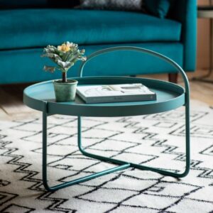 Marbury Metal Round Coffee Table In Teal