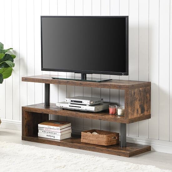 Miami Wooden S Shape TV Stand In Rustic Oak