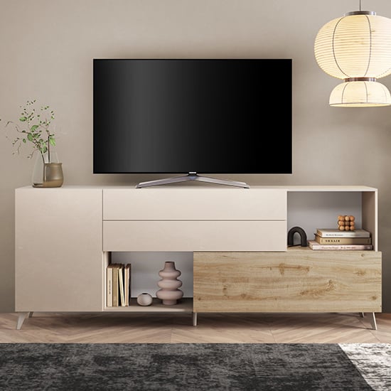 Milan TV Sideboard 2 Doors 2 Drawers In Cashmere Cadiz Oak