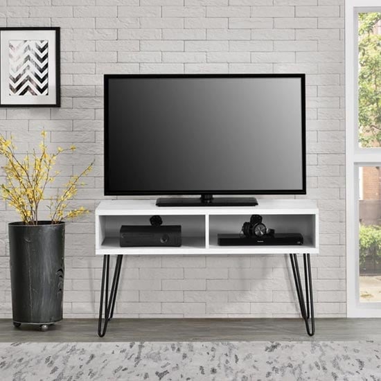 Ojai Wooden TV Stand With Black Legs In White