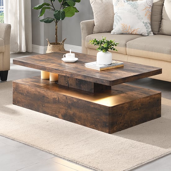 Quinton Wooden Coffee Table In Rustic Oak With LED