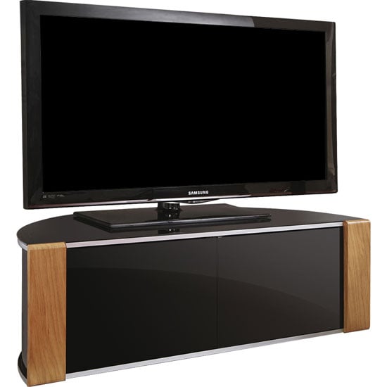 Sanja Small Corner High Gloss TV Stand In Walnut And Black