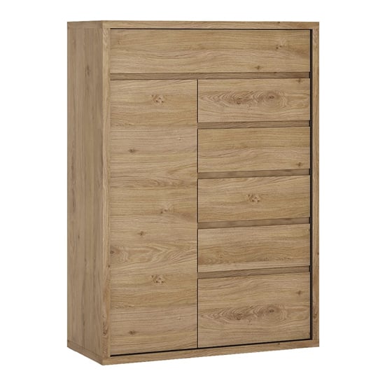 Sholka Wooden Sideboard With 1 Door And 6 Drawers In Oak