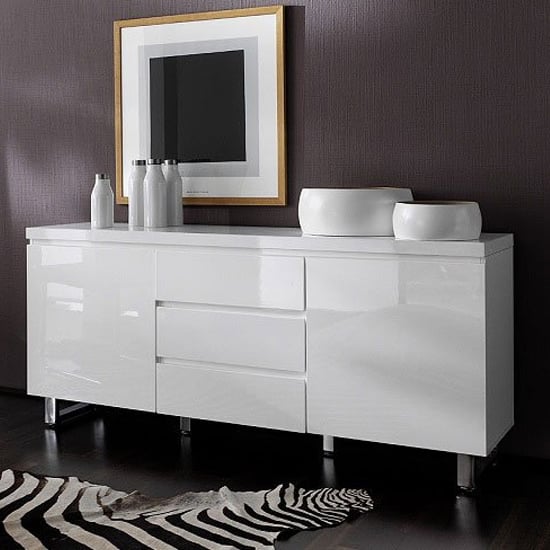 Sydney Large High Gloss Sideboard With 2 Door 3 Drawer In White