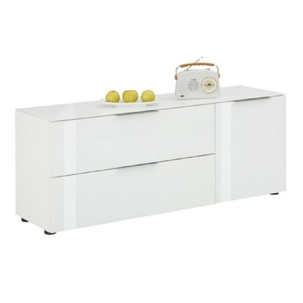 Taos Wooden TV Stand With Glass Top In White